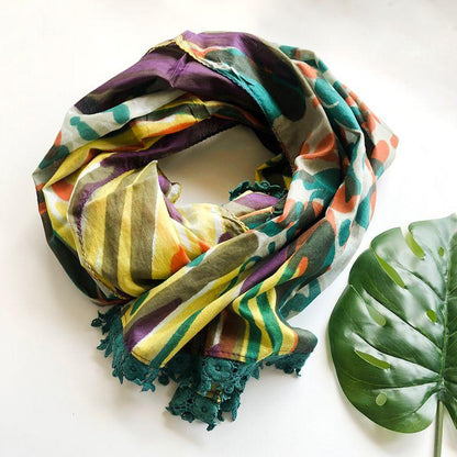 Watercolor Crochet Trim Scarf - Teal - Say Bloom
