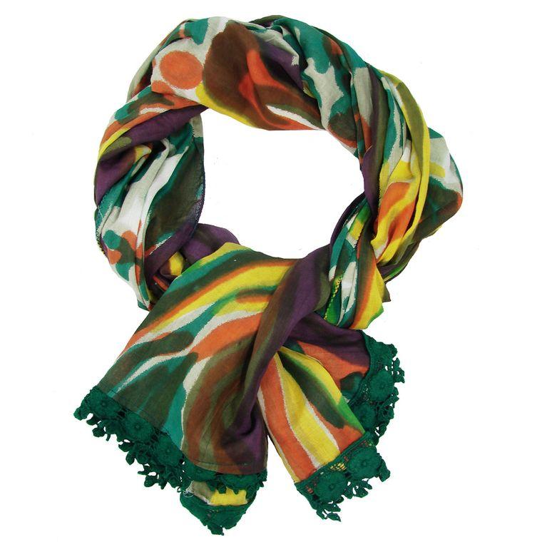 Watercolor Crochet Trim Scarf - Teal - Say Bloom